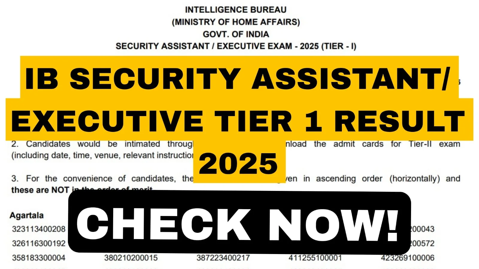 IB Security Assistant/Executive Tier 1 Result 2025