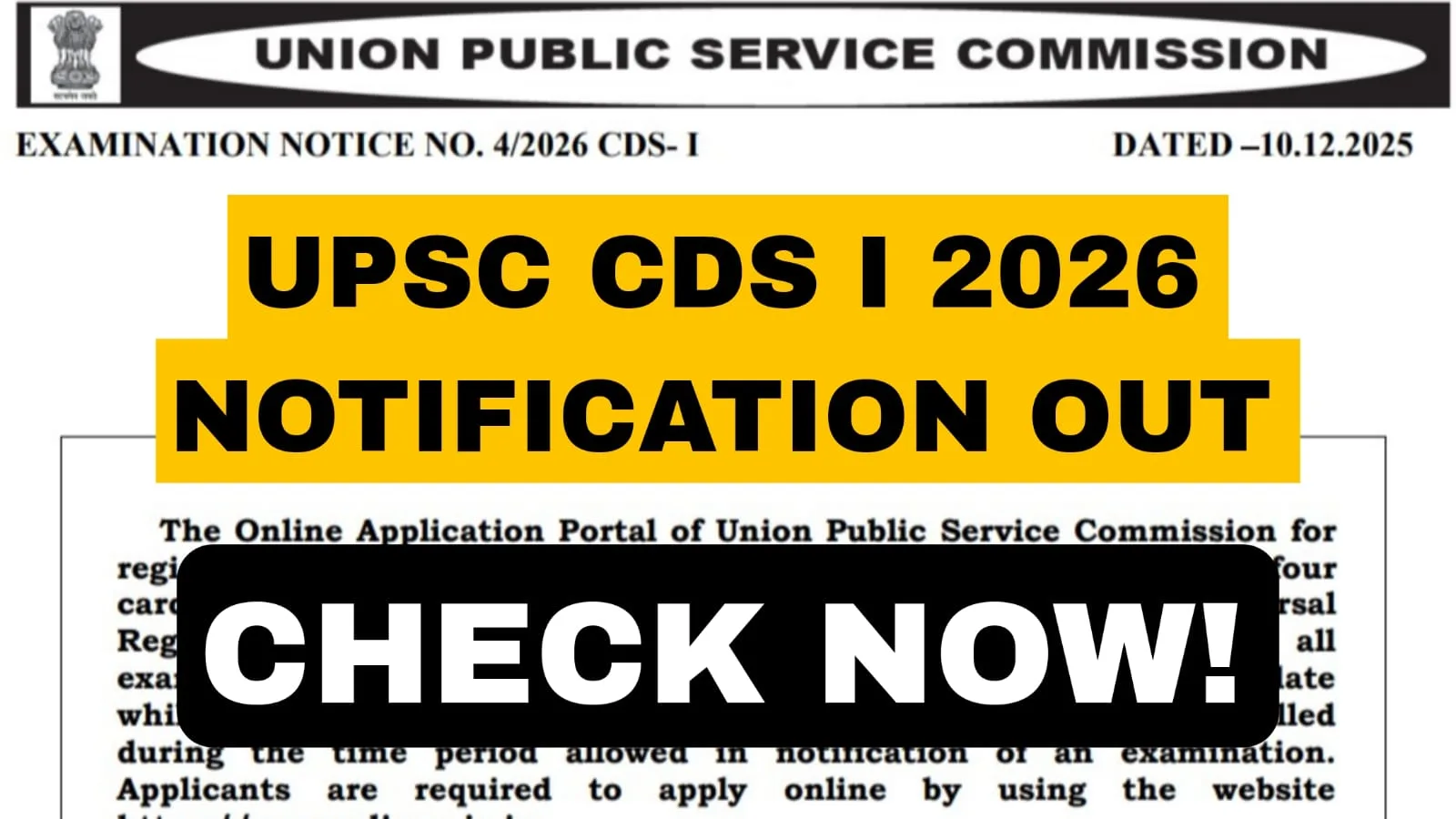 UPSC CDS I 2026 Notification Out